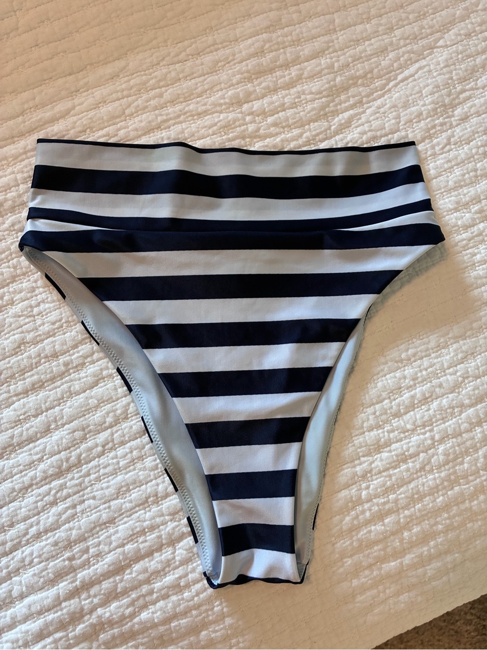 aerie Navy & White High-Rise Striped Bikini Bottom